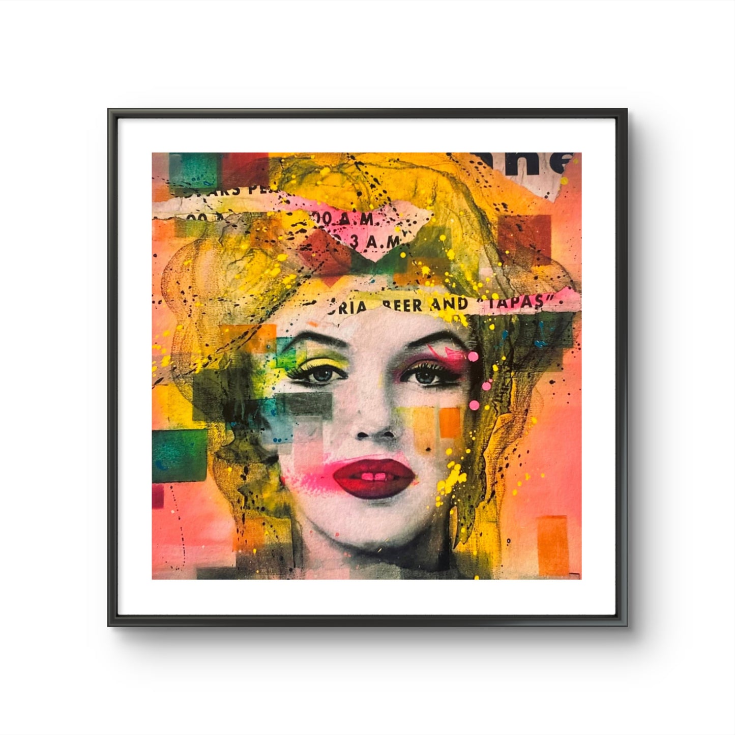 Popart av Fru Bugge. her ser du trykket "Marilyn" av den populære popart kunstneren Fru Bugge. galleri2b formdiler store malerier og originaler av Fru Bugge