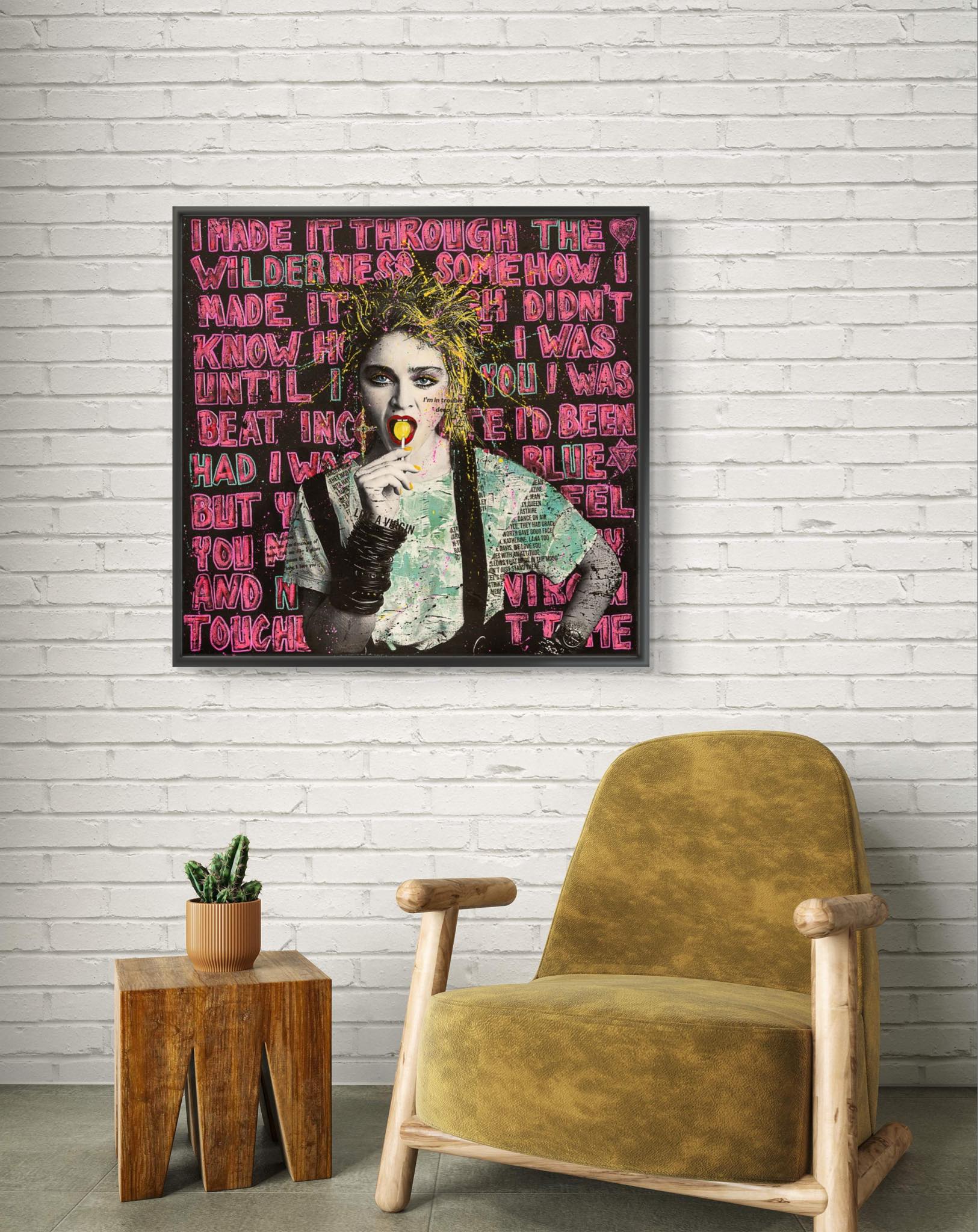 Madonna i pop art stil. Fru Bugge er kjent for sin fargerike kunst i pop art og streetart stil. Perfekt gave til konfirmanten eller bryllupsparet