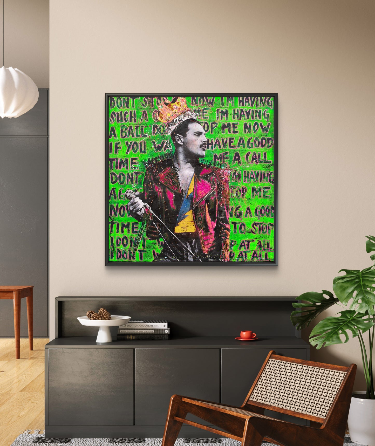 Popart av den populære kunstneren Fru Bugge. Her ser du Freddy Mercury i popart stil av popart kunstneren Fru Bugge