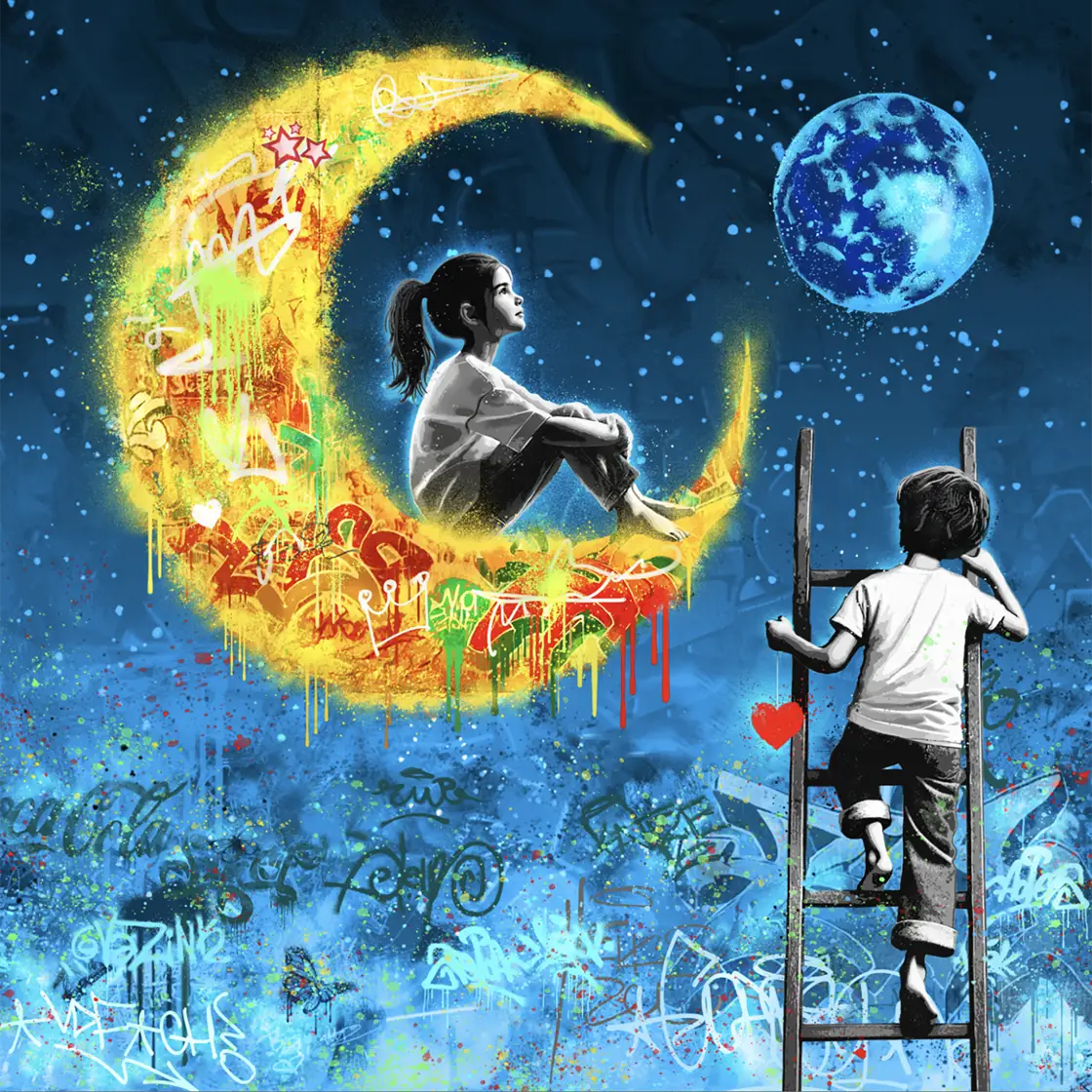 Rino Larsen kunsttrykk i popart stil. Tittelen er Stargaze