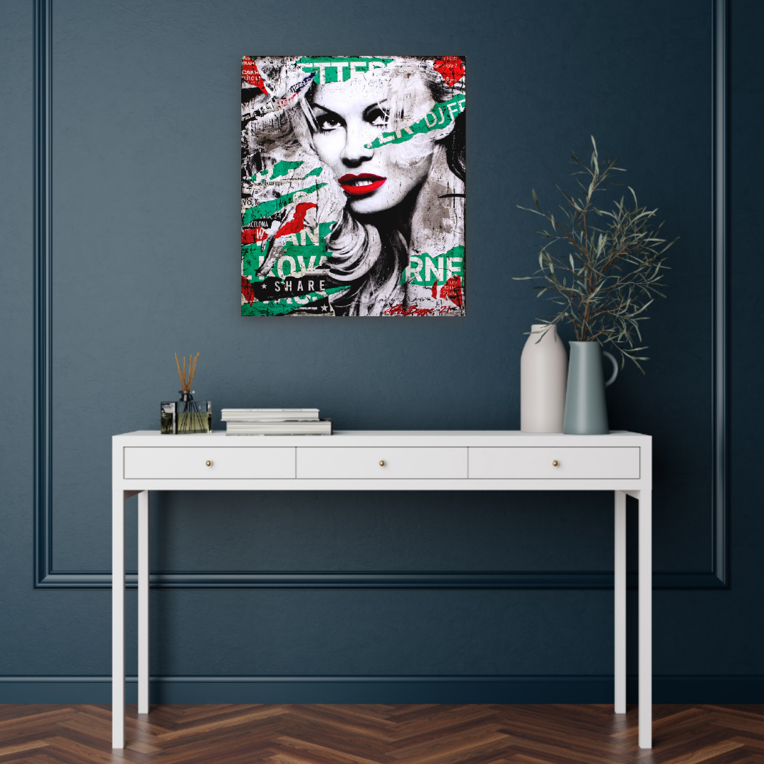 Fru Bugge, Pamela, Pamela Anderson, KUnsttrykk, Original av Fru bugege, Popart, Boligmesse, Boligmesse Helllerusletta, Fineart, Kunstgalleri, Galleri, Hilde Bugge