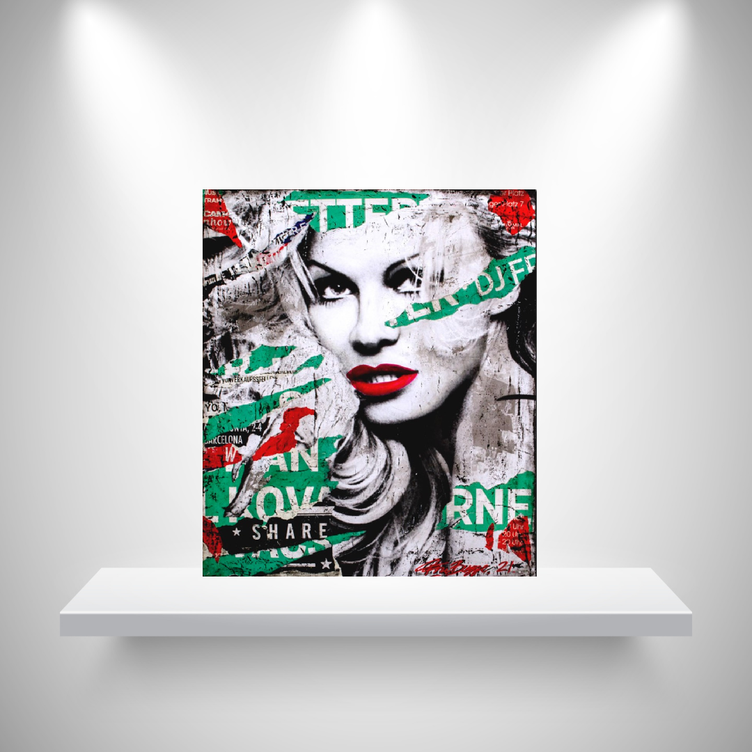 Fru Bugge, Pamela, Pamela Anderson, KUnsttrykk, Original av Fru bugege, Popart, Boligmesse, Boligmesse Helllerusletta, Fineart, Kunstgalleri, Galleri, Hilde Bugge