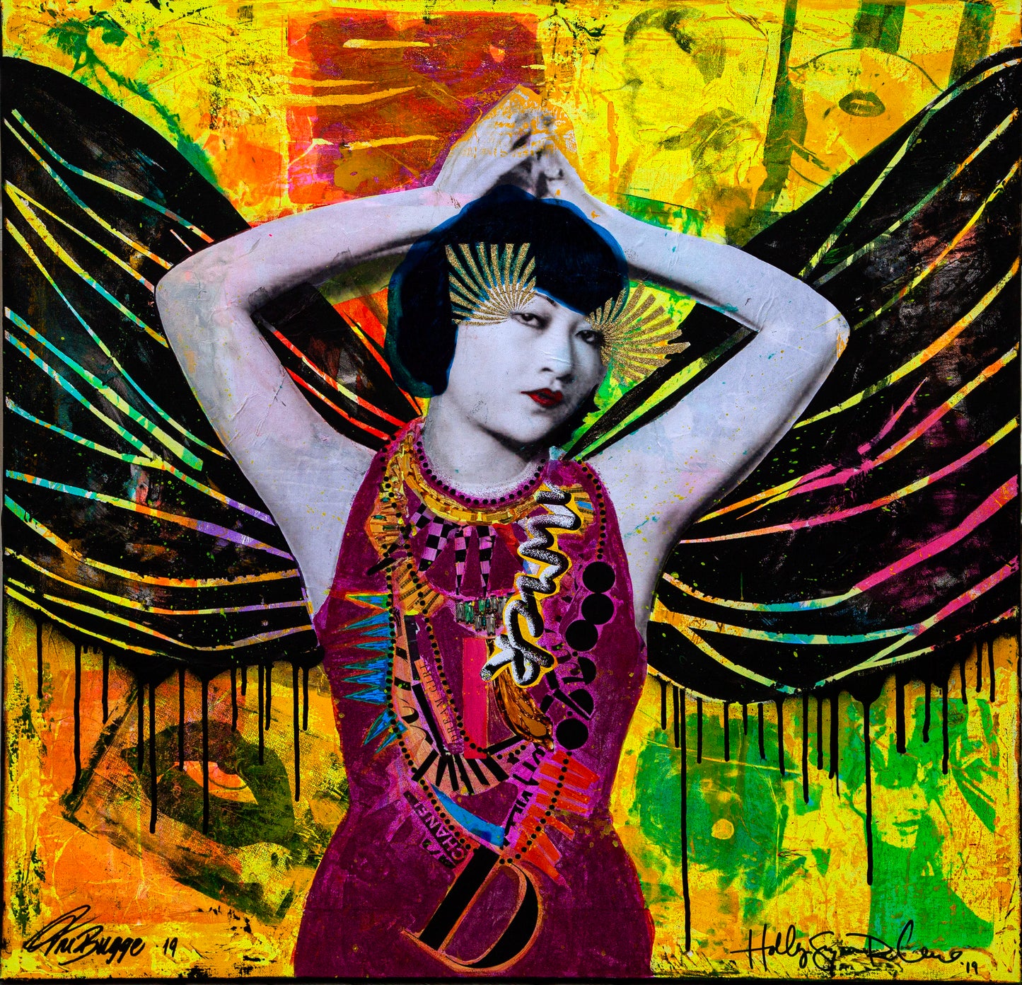 Fru Bugge - Holly Susanne Rader - Originalen, Hilde Bugge, Stort maleri, original, Popart, Hilde Bugge, Boligmesse, Boligmesse Hellerudsletta, Fineart galleri, Fargerikt interiør