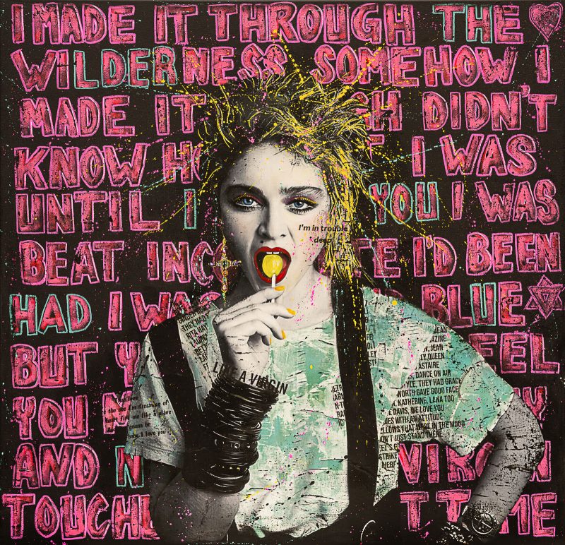 Fru Bugge "Like a virgin" Madonna, Frustrating BUgge, Bugge, Hilde BUgge, Popart, Fineart, Fargerikt interiør, Boligmesse, boligmesse Hellerudsletta, Trykk, Kunsttrykk, Bryllupsgave