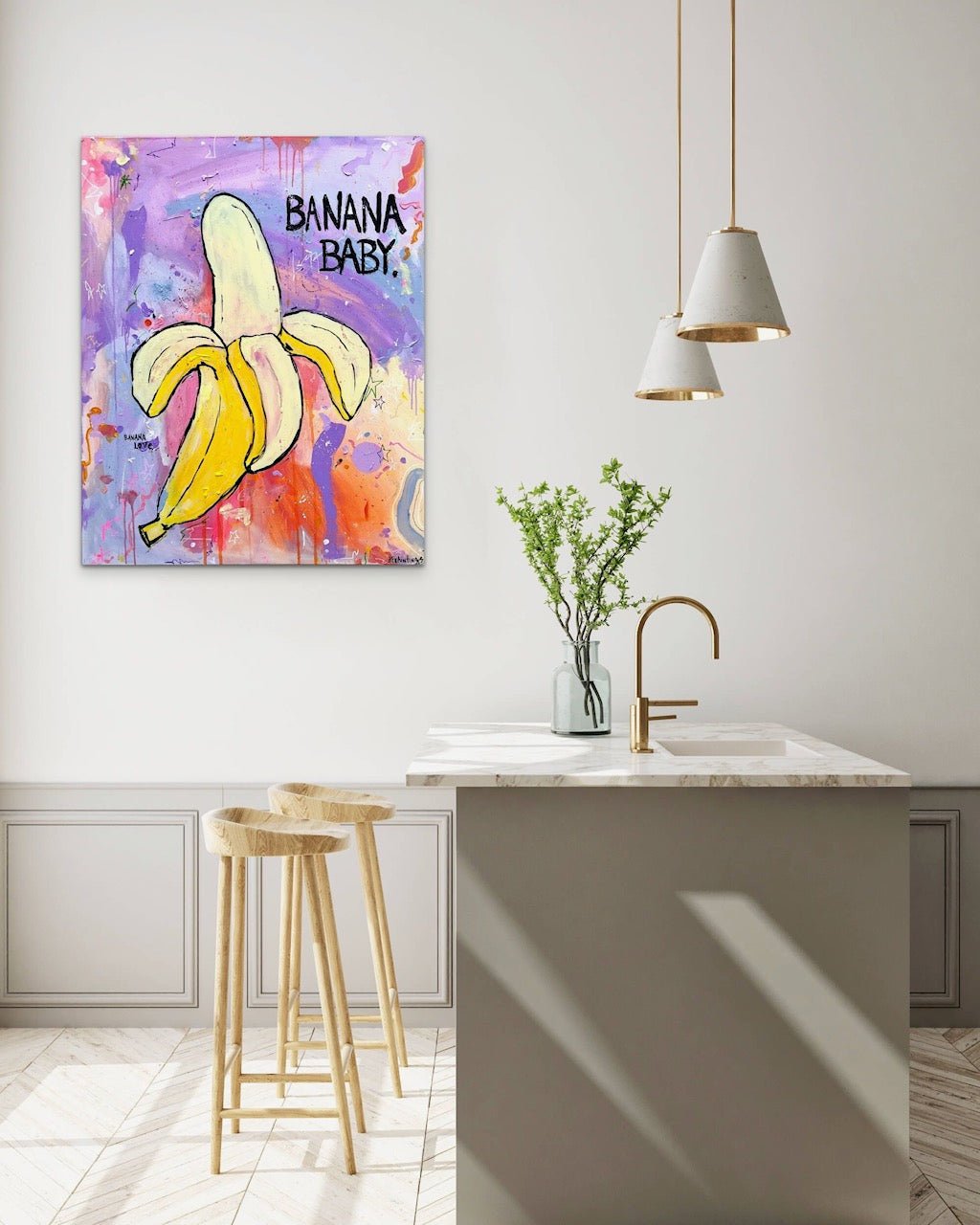 Bilde av Julia Flak "Banana Baby " laget av Julia Flak, popart kunst fra Galleri2b