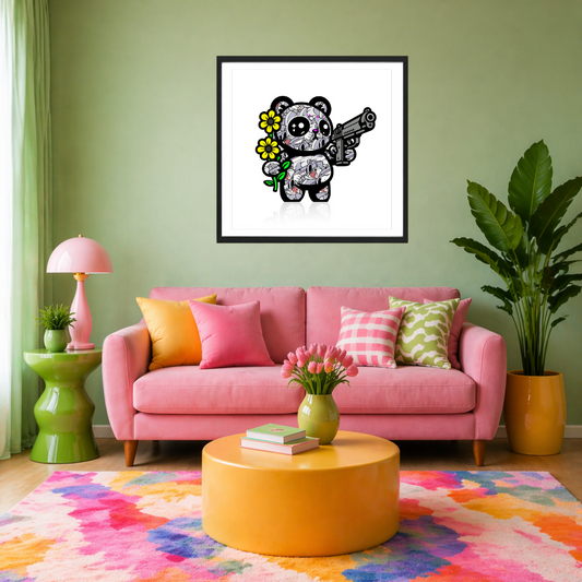 Kunsttrykk i popart stil av Tunstrøm vist i miljø