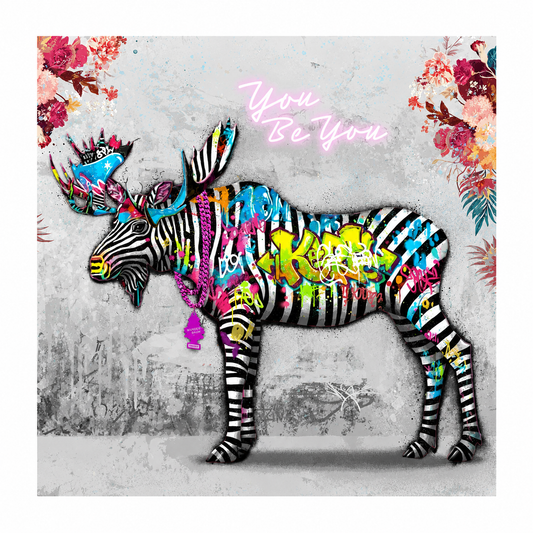 Her ser du kunsttrykket Royal Mix av popart kunstneren Rino Larsen. I kunstvekret er det en elg i popart stil