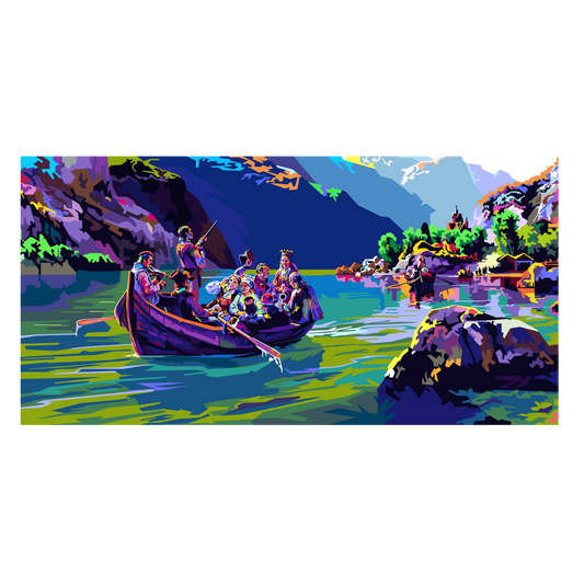 Her ser du brudeferden i Hardanger, tolket i popart-stil av kunstner Torbjørn Enderud Tendart. 