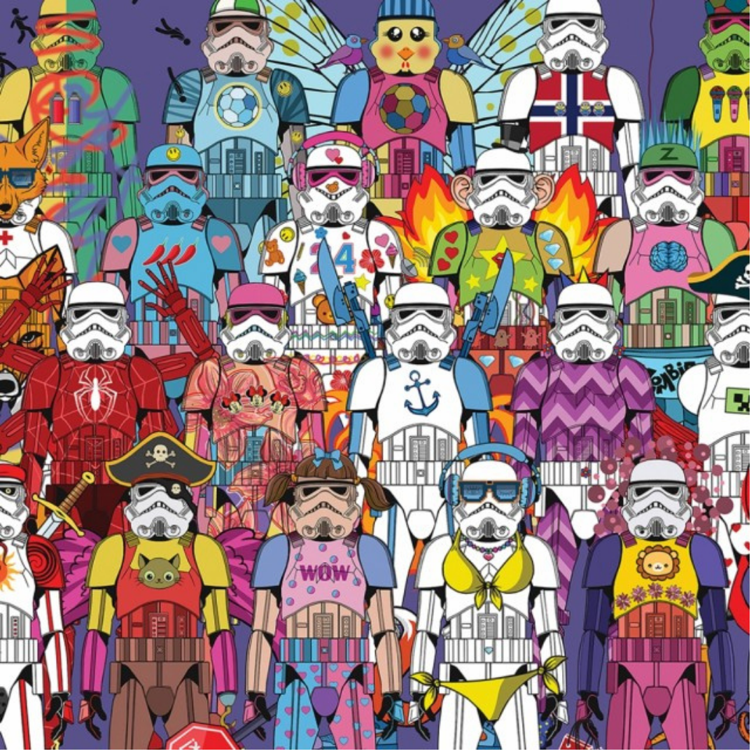 Nærbilde av kunsttrykket The Trooperlove av popart kunstner Ronny Bank