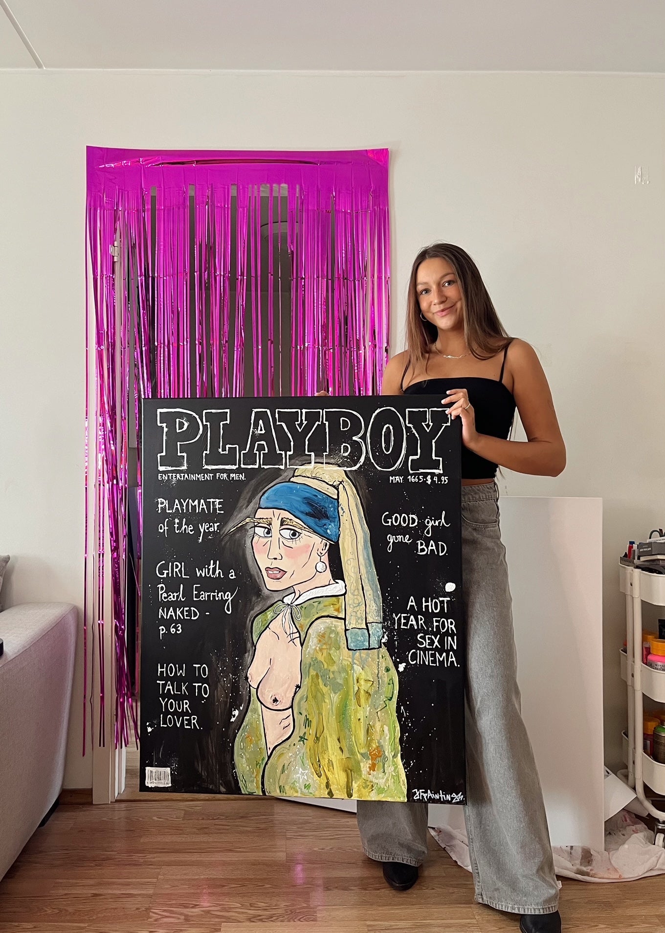 Bilde av JfPaintings "Playmate with a pearl Earring" laget av Julia Flak, popart kunst fra Galleri2b