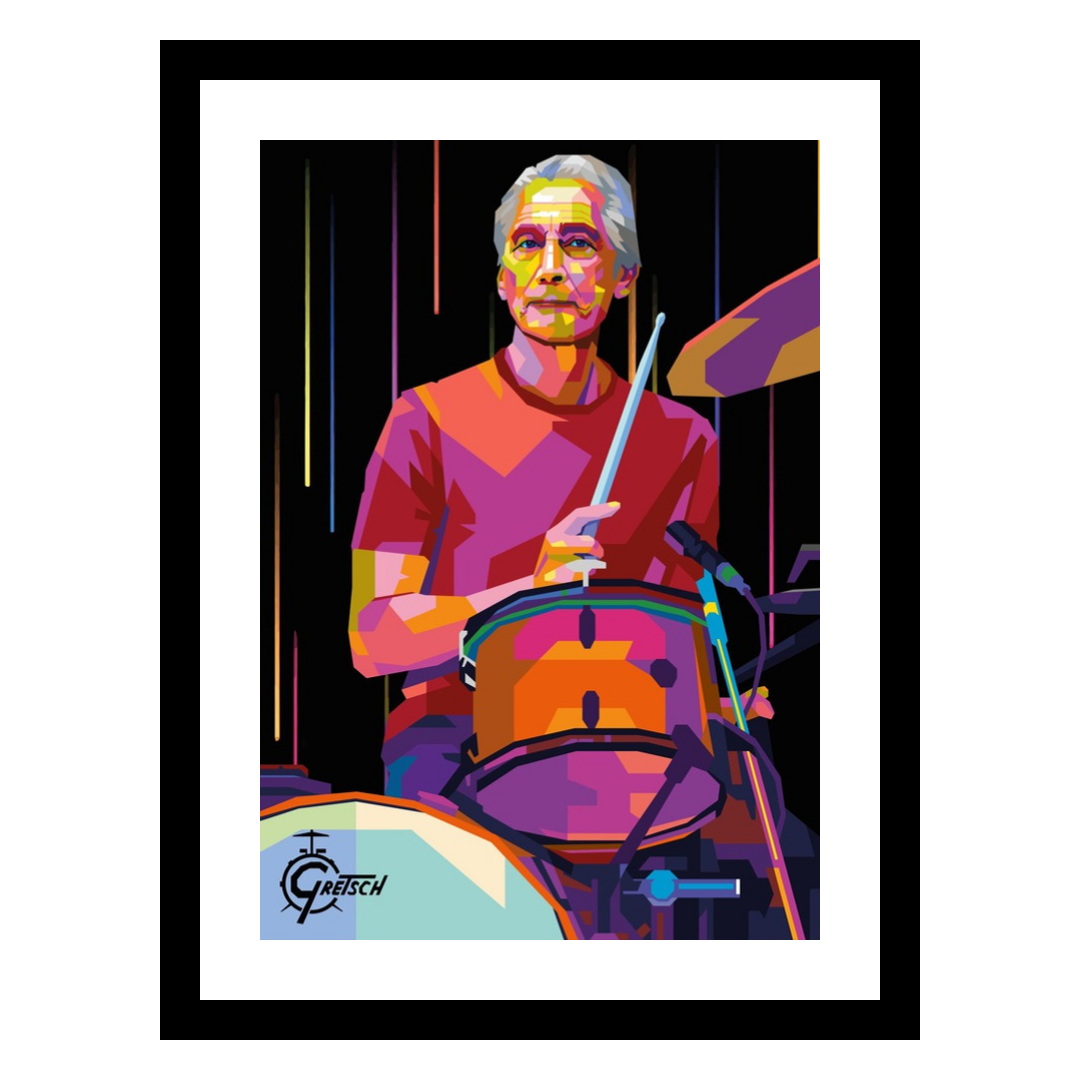 Popart av Charlie Watts av Tendart - kunst til salgs, sort ramme med hvit passepartout
