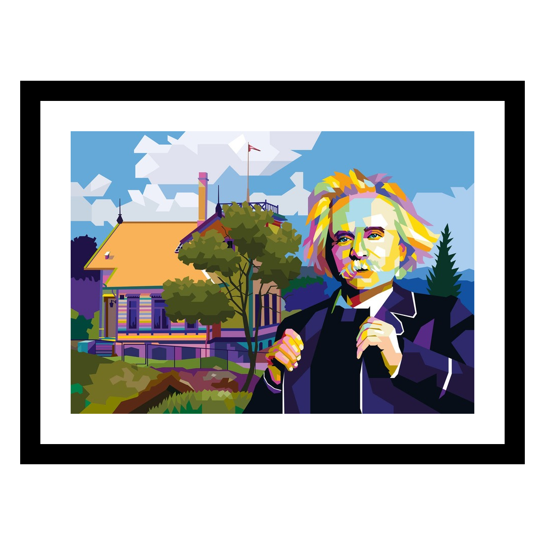 Popart av Edvard Grieg av Tendart - kunst til salgs, sort ramme med hvit passepartout