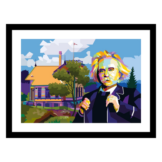 Popart av Edvard Grieg av Tendart - kunst til salgs, sort ramme med hvit passepartout