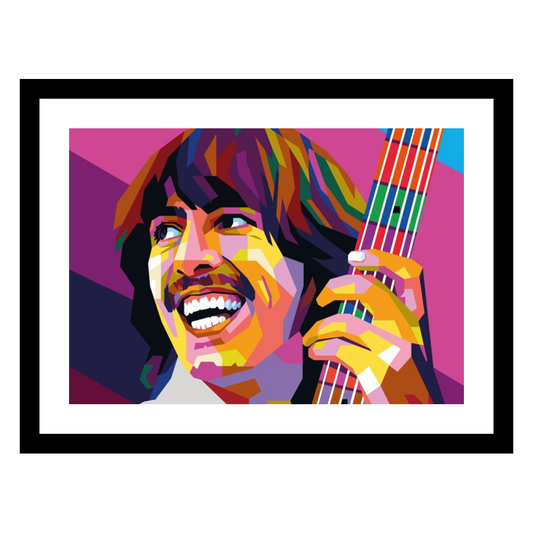 Popart av George Harrison av Tendart - kunst til salgs, sort ramme med hvit passepartout