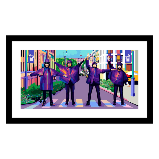 Popart av The Beatles Help av Tendart - kunst til salgs, sort ramme med hvit passepartout
