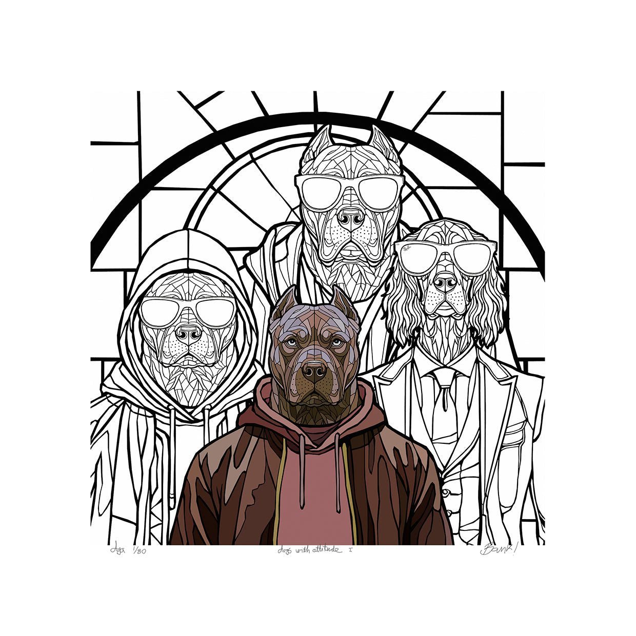 Bilde av Ronny Bank - "Dogs with attitude 1" - 2025 edition laget av Ronny Bank, popart kunst fra Galleri2b