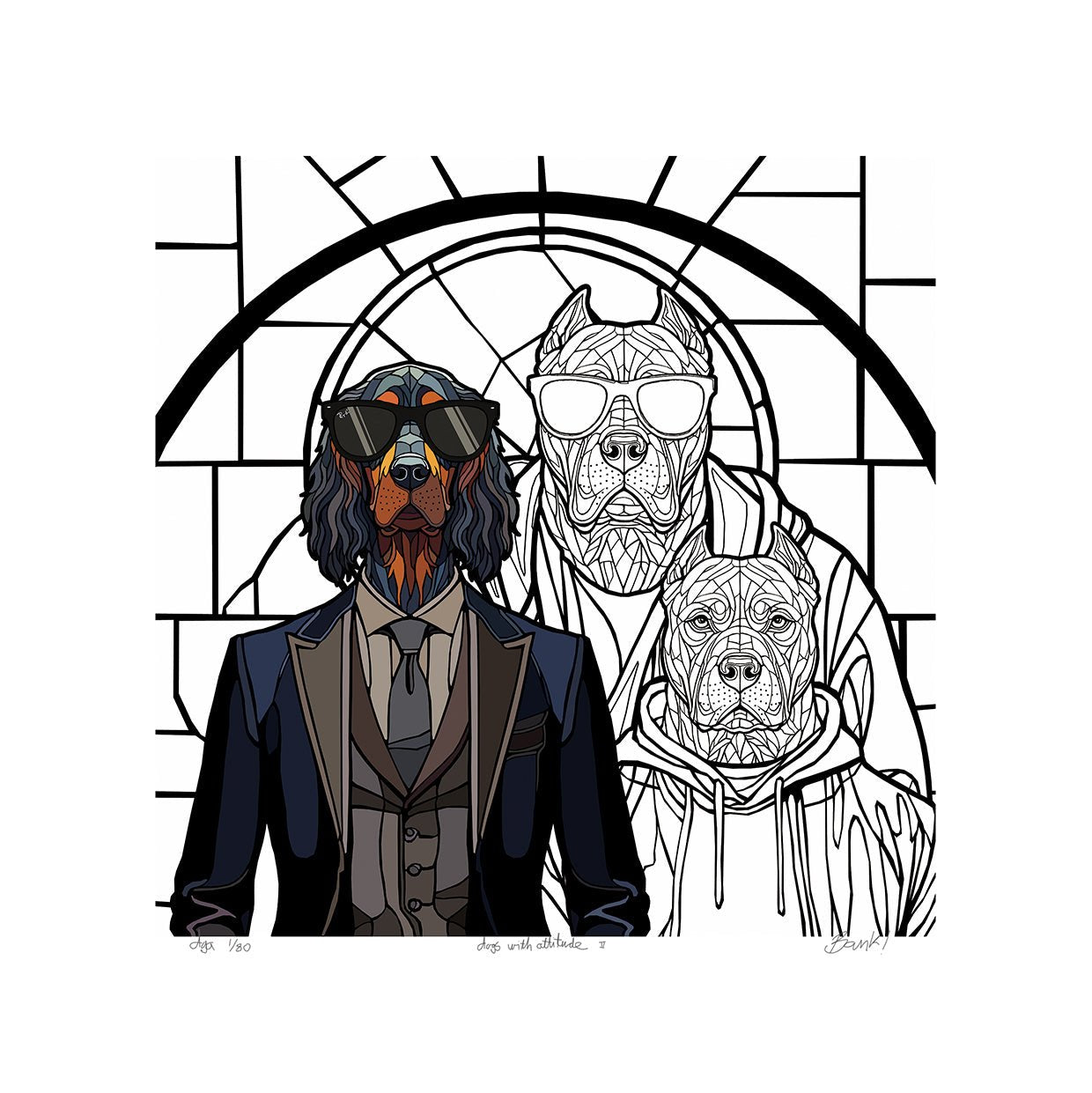 Bilde av Ronny Bank - "Dogs with attitude 2" - 2025 edition laget av Ronny Bank, popart kunst fra Galleri2b