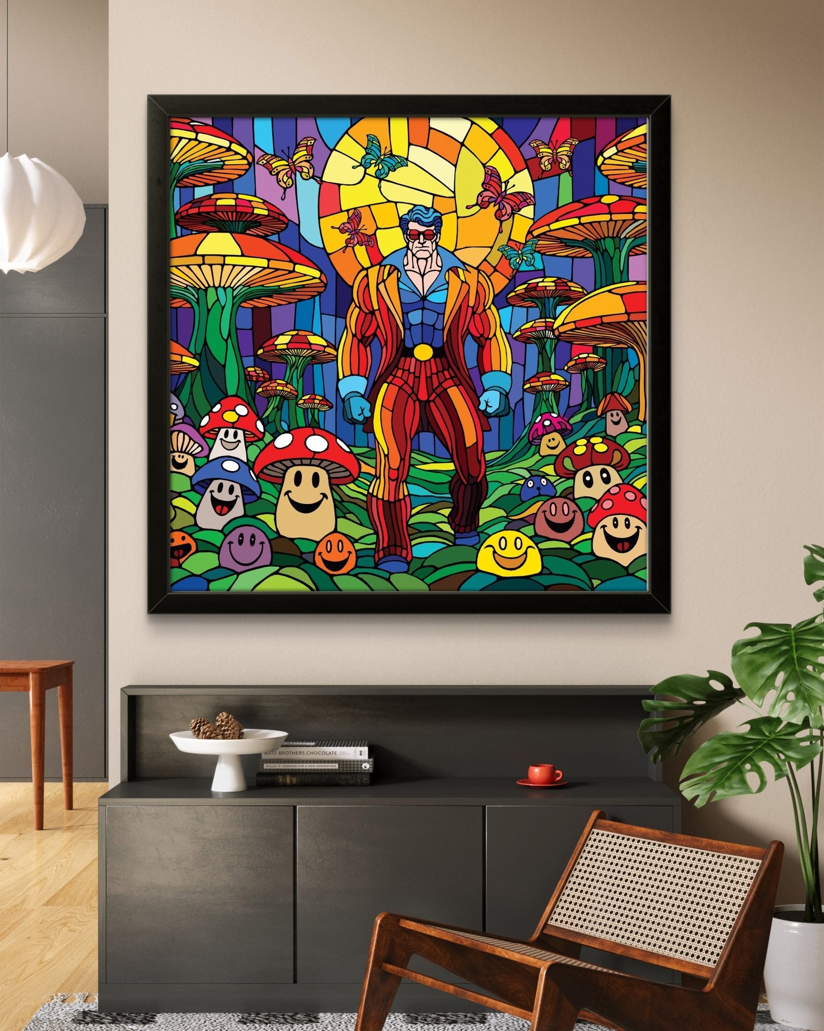 Bilde av Ronny Bank "The mushroom man" 90X90cm laget av Ronny Bank, popart kunst fra Galleri2b