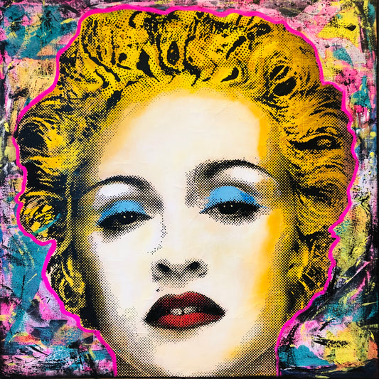  Fru Bugge "Madonna" Madonna, popart, Fineart galleri, Kunstgalleri, Fargerikt interiør, Hilde Bugge, Bugg, Galleri2b, Boligmesse, Boligmesse Hellerudsletta